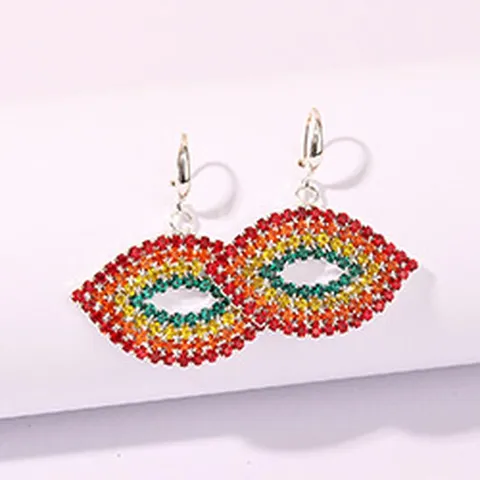 Exaggerated Alloy Rhinestone Lips Drop Earrings Geometric Teardrop Multicolor Rhinestone Earrings For Women Fashion Jewelry Party Accessory