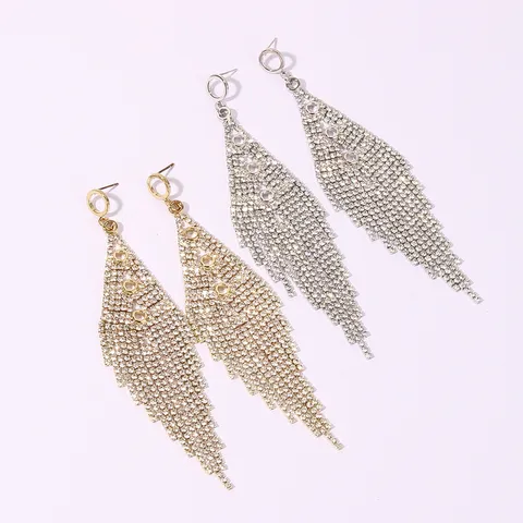 Euro-American Exaggerated Shiny Rhinestone Earrings Personalized Nightclub Geometric Long Tassel Drop Earrings For Women Jewelry