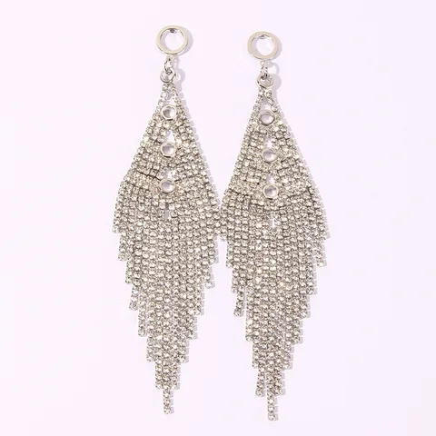 Euro-American Exaggerated Shiny Rhinestone Earrings Personalized Nightclub Geometric Long Tassel Drop Earrings For Women Jewelry