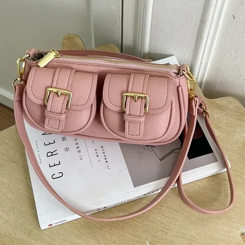 Franse Retro PU Lederen Onderarm Tas Voor Vrouwen Elegante Effen Kleur Gestichelte Schoudertas Chic Commuter Handtas