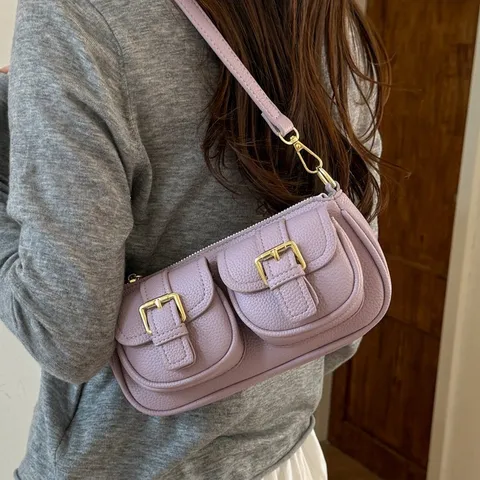 Franse Retro PU Lederen Onderarm Tas Voor Vrouwen Elegante Effen Kleur Gestichelte Schoudertas Chic Commuter Handtas