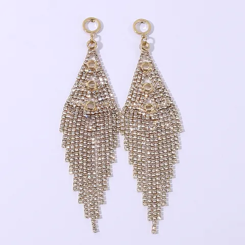 Elegant Alloy Rhinestone Long Tassel Dangle Earrings Shiny Geometric Crystal Tassel Drop Earrings For Nightclub Party Women Jewelry