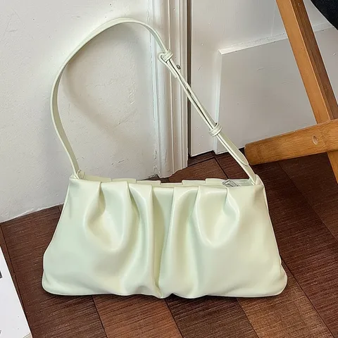 Women Minimalist PU Leather Underarm Shoulder Bag Ruched Cloud Crossbody Purse With Adjustable Single Strap Everyday Chic Elegant Zipper Satchel Bag