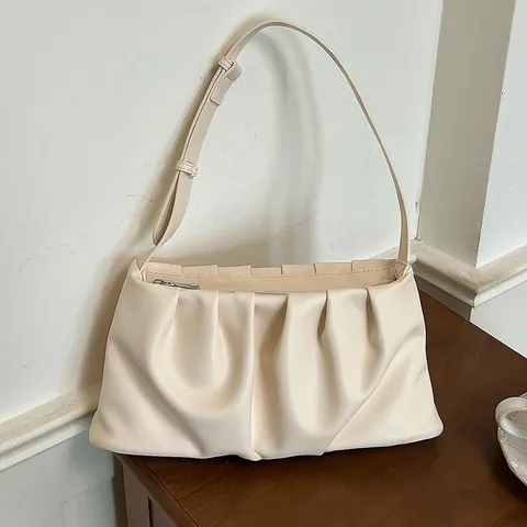 Women Minimalist PU Leather Underarm Shoulder Bag Ruched Cloud Crossbody Purse With Adjustable Single Strap Everyday Chic Elegant Zipper Satchel Bag