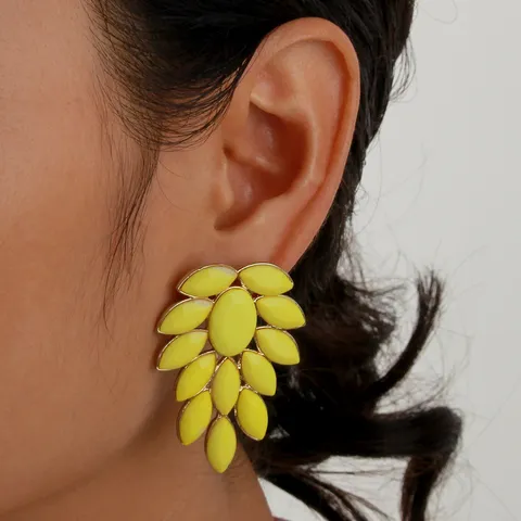 Fashion Alloy Rhinestone Stud Earrings Exaggerated Leaf Geometric Earrings Statement Rhinestone Ear Jewelry for Women Party