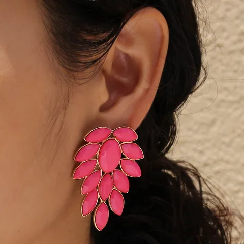 Fashion Alloy Rhinestone Stud Earrings Exaggerated Leaf Geometric Earrings Statement Rhinestone Ear Jewelry for Women Party