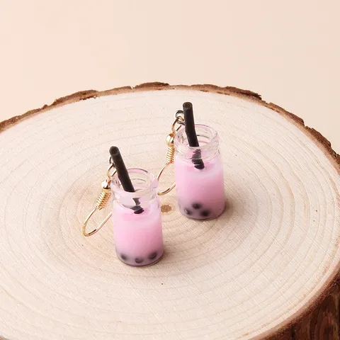 Simpatici Orecchini a Pendente in Resina con Tazza di Tè al Latte per Donna Moda Rosa Boba Tea Orecchini a Gancio in Lega