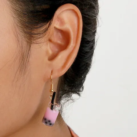 Simpatici Orecchini a Pendente in Resina con Tazza di Tè al Latte per Donna Moda Rosa Boba Tea Orecchini a Gancio in Lega