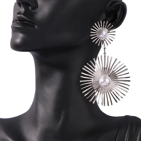 Fashion Eight-Pointed Star Drop Earrings For Women Elegant Artificial Pearl Starburst Dangle Earrings Alloy Party Jewelry