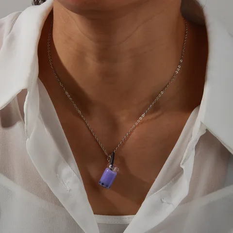 Cute Resin Purple Milk Tea Cup Pendant Necklace For Women Elegant Alloy Thin Chain Fashion Jewelry Novelty Cartoon Beverage Necklace Charm Gift