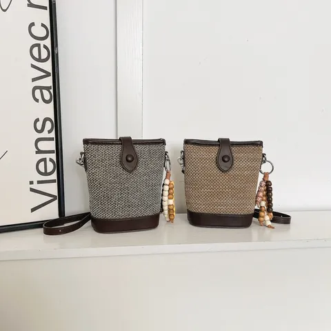 Γυναικεία Yφαντή Tσάντα Bucket Τσάντα Crossbody Patchwork από Δέρμα PU Casual Ταξιδιού Τσάντα Ώμου Μικρή Handbag με Kremasto