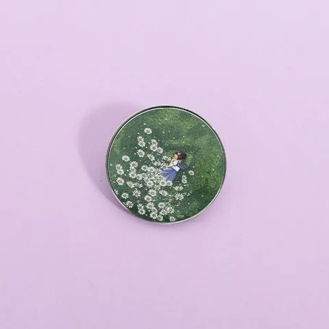 Anime Girl Floral Illustration Zinc Alloy Brooch Cute Cartoon Metal Lapel Pin Badge Fashion Jewelry Gift