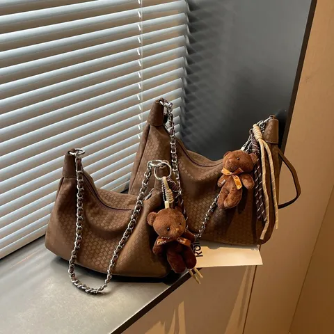 Damen Gewebte Dumpling Tasche Große Kapazität PU Leder Umhängetasche Schultertasche Mit Kette Und Anhänger Lässige Pendler Handtasche