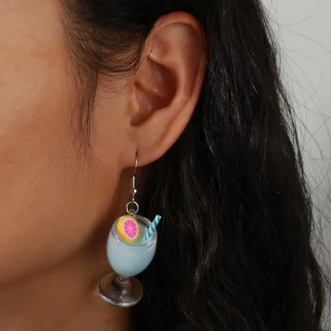 Creative Juice Cup Drop Earrings Personalized Cute Beach Cocktail Cup Earrings For Women Summer Resin Alloy Jewelry Gift