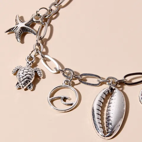Mode Legierung Muschel Schildkröte Anhänger Fußkettchen Für Damen Altsilber Strand Resort Körperkette Schmuck Zubehör