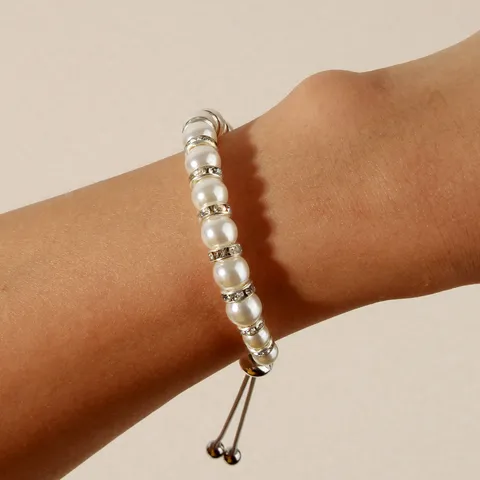 Fashion Alloy Artificial Pearl Beaded Bracelet For Women Adjustable Rhinestone Inlaid Bracelet Elegant Party Jewelry Gift