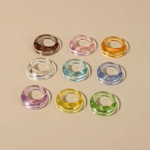 Euro American Style Geometric Plastic Resin Acrylic Transparent Thick Band Rings For Women Trendy Minimalist Smooth Solid Color Colorful Individualistic Statement Finger Jewelry Gift Party Casual Wear