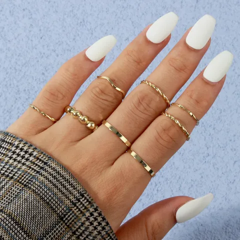 Set Di Anelli In Metallo Dorato Alla Moda Per Donna Set Di Anelli Per Dita Con Onda Geometrica Gioielli Minimalisti Galvanizzati Regalo Festa
