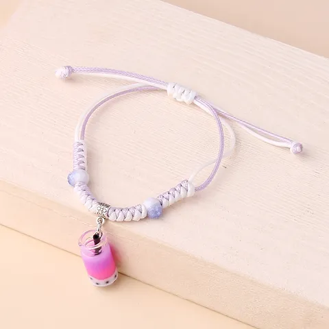 Fresco Etnico Intrecciato a Mano Regolabile Corda Braccialetto Carino Plastica Tazza di Tè al Latte Ciondolo Perline Bracciale per Donne Ragazza Gioielli