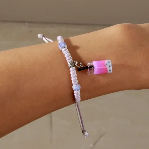 Fresco Etnico Intrecciato a Mano Regolabile Corda Braccialetto Carino Plastica Tazza di Tè al Latte Ciondolo Perline Bracciale per Donne Ragazza Gioielli