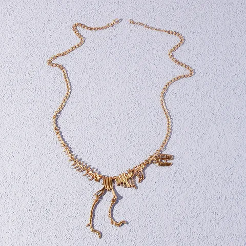 Vintage Punk Alloy Dinosaur Skeleton Pendant Necklace For Women Gold Plated Animal Fossil Chain Necklace Jewelry Gift