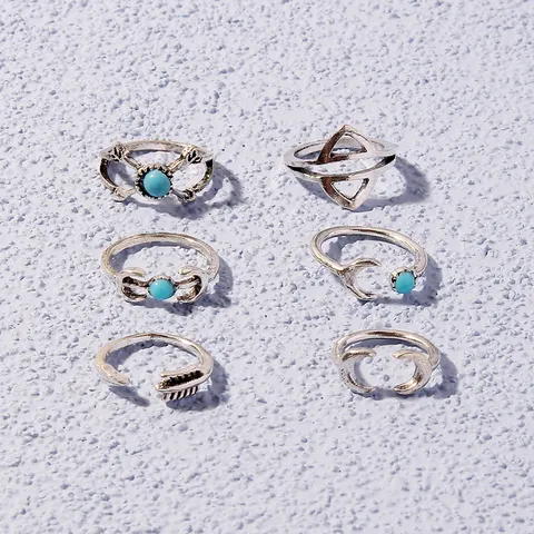 Vintage Alloy Geometric Finger Rings For Women Bohemian Arrow Moon Rhinestone Joint Ring Open Adjustable Finger Jewelry Gift