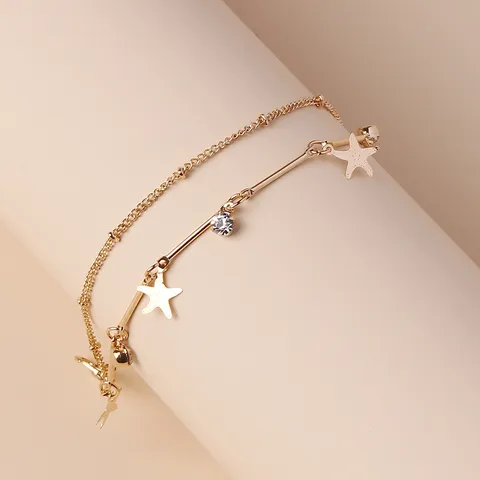 Bracciale Multistrato in Metallo alla Moda per Donna Placcato Oro con Ciondolo a Stella Marina e Decorazione in Strass Gioielli da Spiaggia
