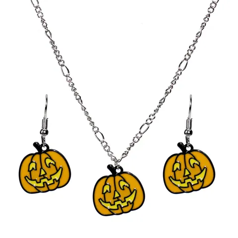 Halloween Pumpkin Skull Pendant Necklace Earrings Alloy Enamel Gothic Party Jewelry For Women Girls Halloween Gift