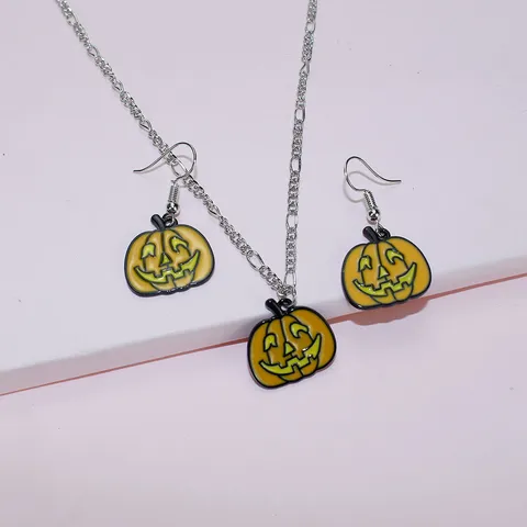 Halloween Pumpkin Skull Pendant Necklace Earrings Alloy Enamel Gothic Party Jewelry For Women Girls Halloween Gift