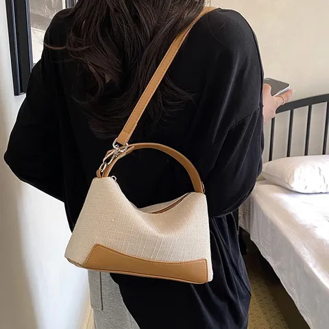 Γυναικείο Fashion Casual Canvas PU Leather Patchwork Pillow Bag Daily Commuter Handbag Small Crossbody Shoulder Bag