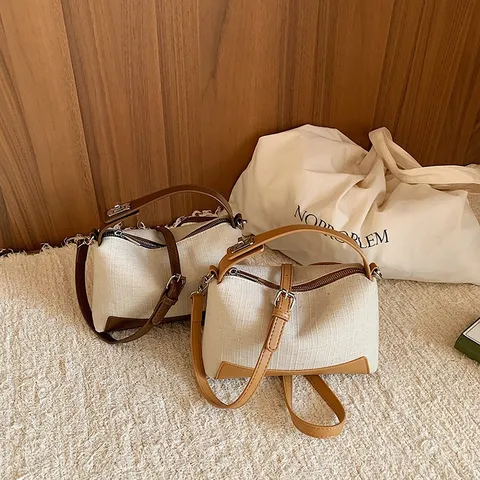 Γυναικείο Fashion Casual Canvas PU Leather Patchwork Pillow Bag Daily Commuter Handbag Small Crossbody Shoulder Bag