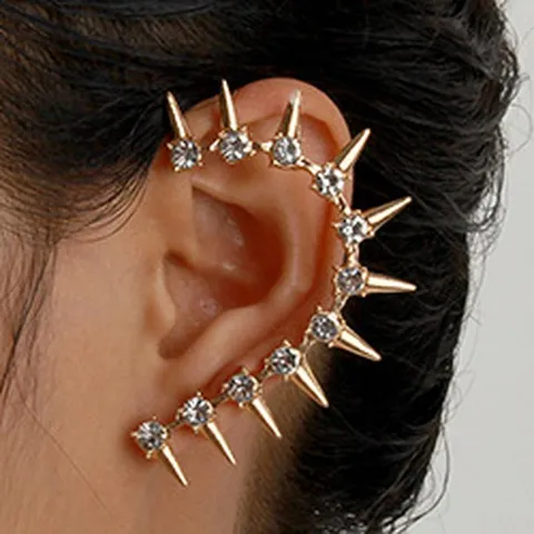 Punk Legering Strass Klinknagel Oor Cuff Overdreven Geometrische Oorknopjes Clip Oorbellen Voor Vrouwen Feest Mode Sieraden Enkel Stuk
