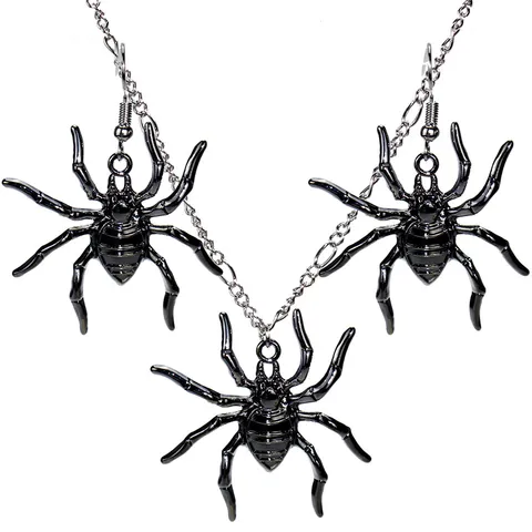 Halloween Gótico Aleación Araña Negra Tridimensional Juego de Joyas Esmalte Cadena de Ola Colgante Collar Pendientes Colgantes para Fiesta Mujer Joyería Regalo