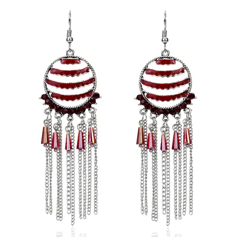 Pendientes Colgantes de Borla de Metal de Aleación Exagerados Vintage Chapados en Plata Antigua Esmalte Strass Onda Geométrica Pendientes para Mujeres Banquete Joyería