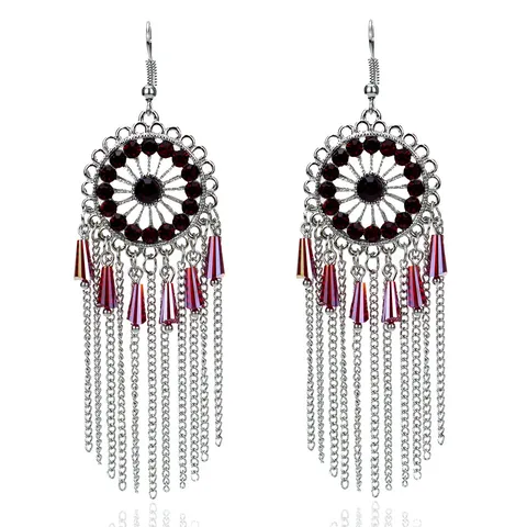 Bohemio Vintage Étnico Aleación Strass Hueco Tallado Cadena Larga Borla Pendientes Colgantes Para Mujer Fiesta Viaje