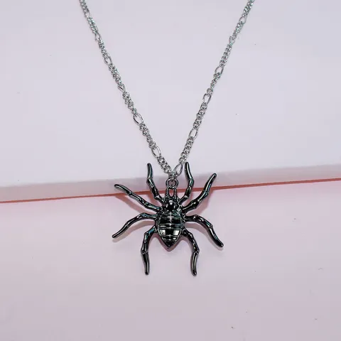 Halloween Gótico Aleación Araña Negra Tridimensional Juego de Joyas Esmalte Cadena de Ola Colgante Collar Pendientes Colgantes para Fiesta Mujer Joyería Regalo