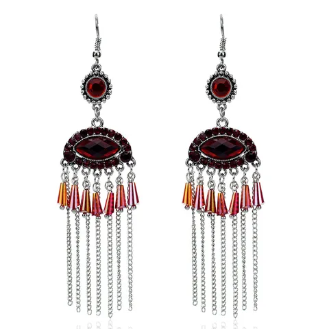 Pendientes Colgantes Bohemios Vintage de Aleación con Strass Ojo Turco y Flecos para Mujer Pendientes Largos Estilo Étnico