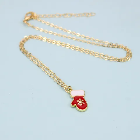 Lindo Juego de Joyas Collar Pendientes de Aleación Esmalte Mitón Copo de Nieve Navidad Rojo Blanco Oro Esmaltado Colgante Fiesta Regalo para Mujer