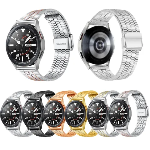Stainless Steel Smartwatch Band Seven Bead Metal Replacement Strap With Double Folding Clasp Universal Watch Band