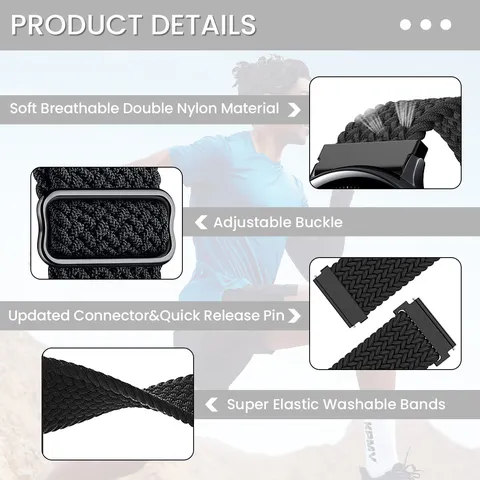 Universal Nylon Woven Watch Band Adjustable Loop Strap Breathable Replacement Wristband For Smartwatch