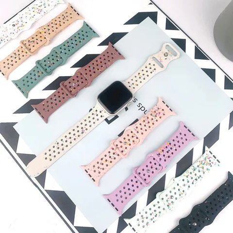 Silicone Watch Strap Compatible With Apple Watch Colorful Speckles Perforated Breathable Replacement Wristband