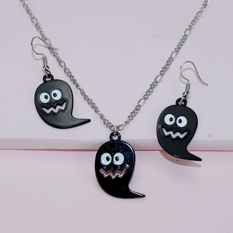 Halloween Zwart Spook Hanger Ketting Grappige Gothische Emaille Spook Oorbellen Sieraden Accessoires Voor Vrouwen Halloween Feest Cadeau