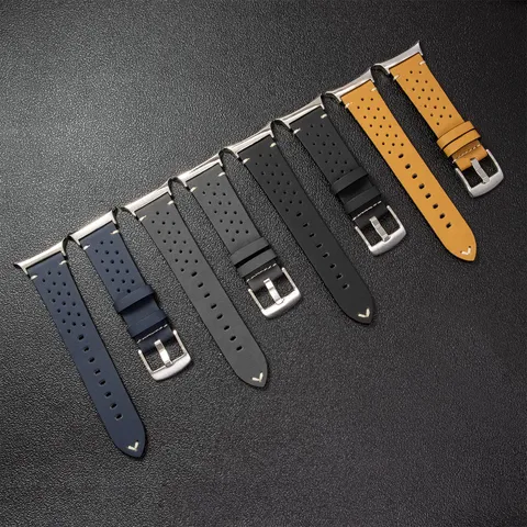 Leather Watch Band For Samsung Watch Ultra Breathable Punch Holes Replacement Wrist Strap Stainless Steel Buckle Sport Watch Accessories