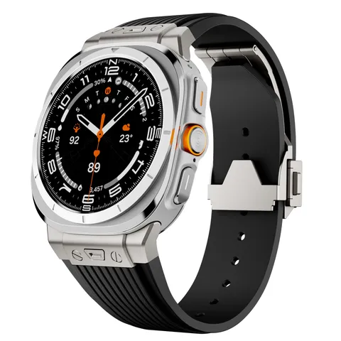 Silicone Watch Band For Samsung Galaxy Watch Ultra Metal Connector Stainless Steel Folding Clasp Replacement Strap