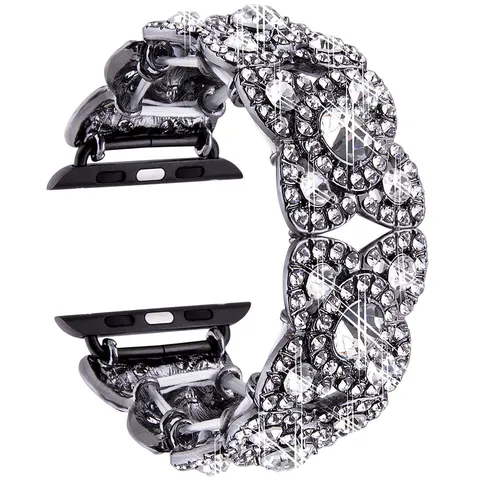 Metal Rhinestone Four Leaf Clover Smartwatch Band Replacement Strap For Apple Watch Women Jewelry
