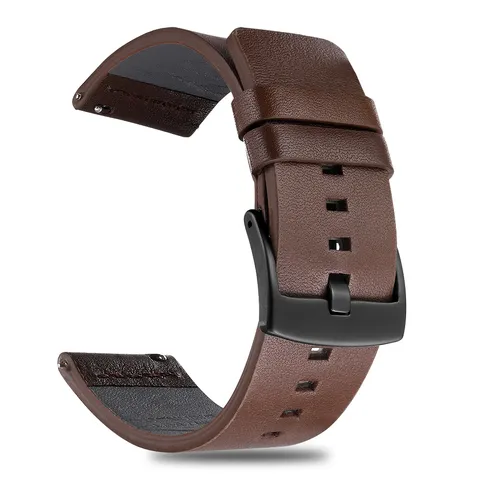 Genuine Leather Watch Band Replacement Strap With Quick Release Pins And Metal Buckle For Smartwatch And Traditional Watch