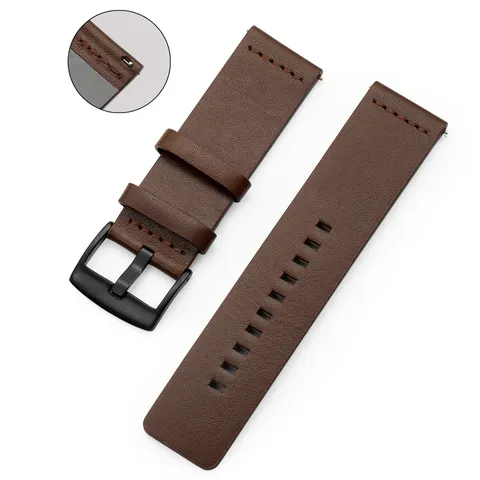 Genuine Leather Watch Band Replacement Strap With Quick Release Pins And Metal Buckle For Smartwatch And Traditional Watch