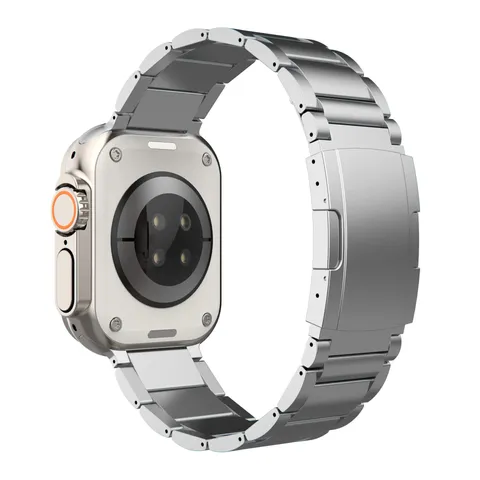 Minimalist Titanium Metal Watch Band Replacement Strap For Smartwatch Durable 3-Bead Design With Secure Folding Clasp