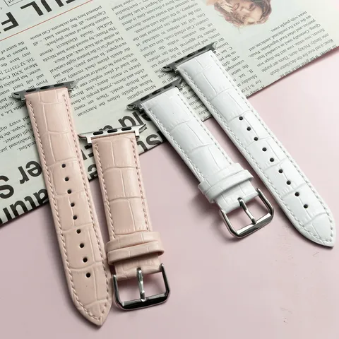 Bamboennerf Leren Horlogeband Compatibel Met Apple Watch Vervangende Band Luxe Zakelijke Stijl