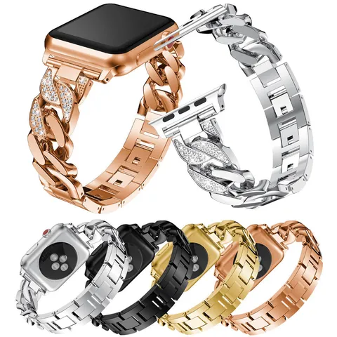 Women Rhinestone Zinc Alloy Watch Band Replacement Strap For Smartwatch Metal Chain Wristband Luxury Accessory